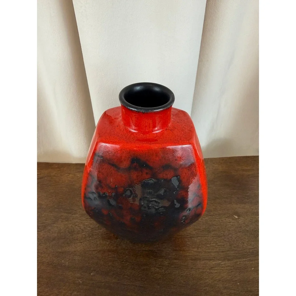Gerda Heuckeroth Pottery Red Black Lava‎ Drop Glaze Vase 30004-20 Germany